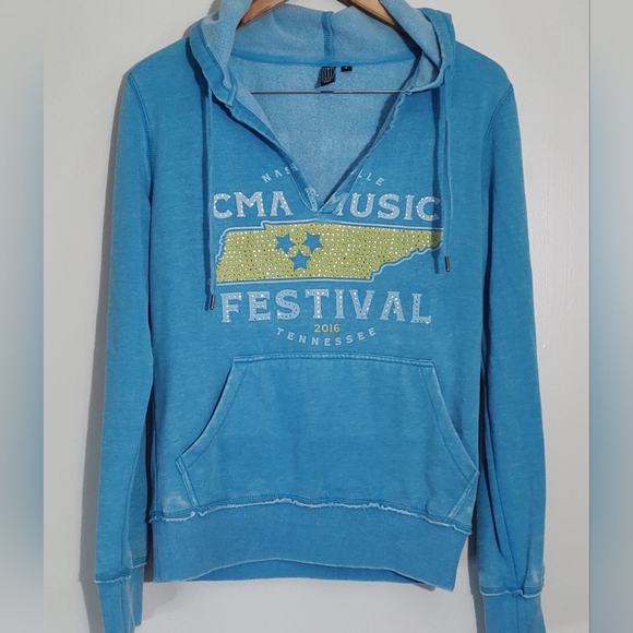 CMA Tops - CMA Music Festival Blue Hoodie Rhinestones